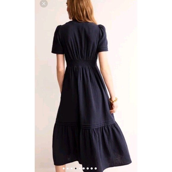 New Boden Eve Double Cloth Navy Cotton Pockets Layered Midi Dress Sz 20-22 - Picture 2 of 9
